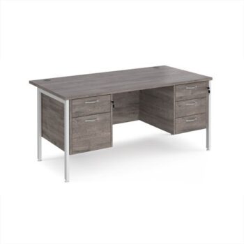 Maestro 25 straight desk 1600mm x 800mm with 2 and 3 drawer pedestals - white H-frame leg Grey Oak Top - MH16P23WHGO