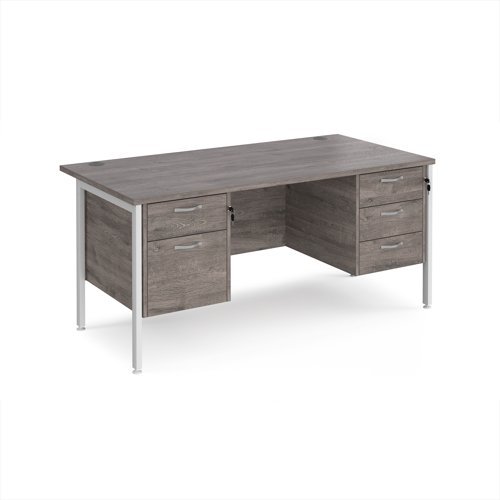 Maestro 25 straight desk 1600mm x 800mm with 2 and 3 drawer pedestals - white H-frame leg Grey Oak Top - MH16P23WHGO