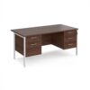 Maestro 25 straight desk 1600mm x 800mm with 2 and 3 drawer pedestals - white H-frame leg Walnut top - MH16P23WHW