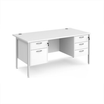 Maestro 25 straight desk 1600mm x 800mm with 2 and 3 drawer pedestals - white H-frame leg White Top - MH16P23WHWH