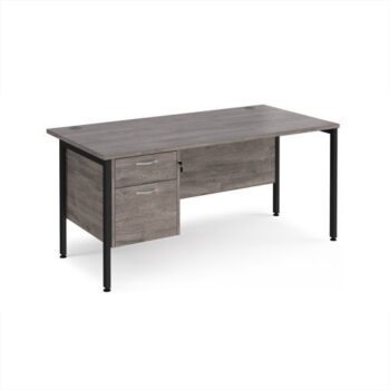 Maestro 25 straight desk 1600mm x 800mm with 2 drawer pedestal - black H-frame leg Grey Oak Top - MH16P2KGO