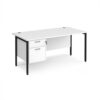 Maestro 25 straight desk 1600mm x 800mm with 2 drawer pedestal - black H-frame leg White Top - MH16P2KWH