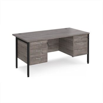 Maestro 25 straight desk 1600mm x 800mm with two x 3 drawer pedestals - black H-frame leg Grey Oak Top - MH16P33KGO