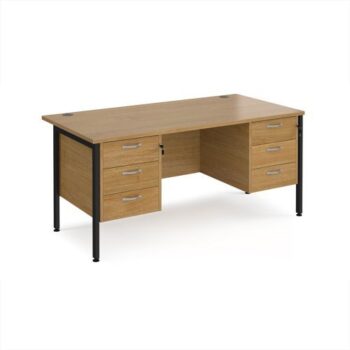 Maestro 25 straight desk 1600mm x 800mm with two x 3 drawer pedestals - black H-frame leg Oak Top - MH16P33KO