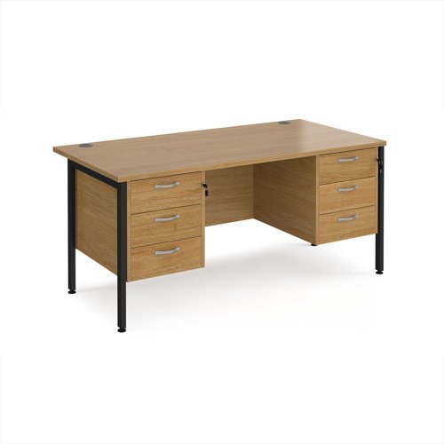 Maestro 25 straight desk 1600mm x 800mm with two x 3 drawer pedestals - black H-frame leg Oak Top - MH16P33KO