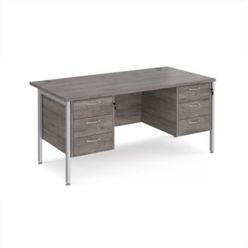 Maestro 25 straight desk 1600mm x 800mm with two x 3 drawer pedestals - silver H-frame leg Grey Oak Top - MH16P33SGO