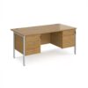 Maestro 25 straight desk 1600mm x 800mm with two x 3 drawer pedestals - silver H-frame leg Oak Top - MH16P33SO