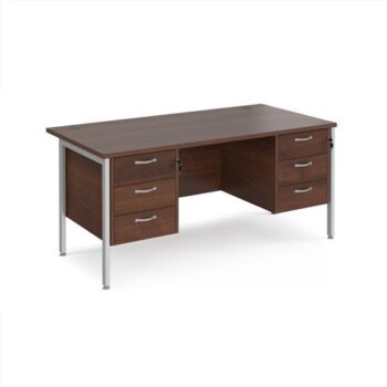 Maestro 25 straight desk 1600mm x 800mm with two x 3 drawer pedestals - silver H-frame leg Walnut top - MH16P33SW