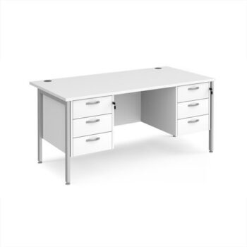 Maestro 25 straight desk 1600mm x 800mm with two x 3 drawer pedestals - silver H-frame leg White Top - MH16P33SWH