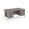 Maestro 25 straight desk 1600mm x 800mm with two x 3 drawer pedestals - white H-frame leg Grey Oak Top - MH16P33WHGO