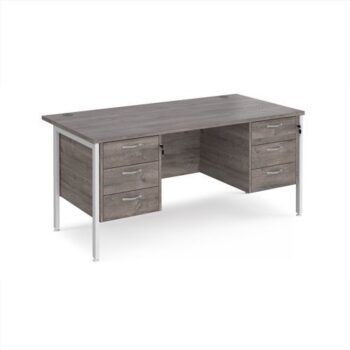 Maestro 25 straight desk 1600mm x 800mm with two x 3 drawer pedestals - white H-frame leg Grey Oak Top - MH16P33WHGO