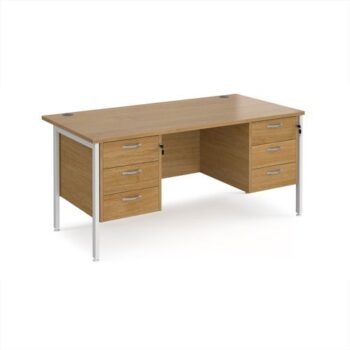 Maestro 25 straight desk 1600mm x 800mm with two x 3 drawer pedestals - white H-frame leg Oak Top - MH16P33WHO