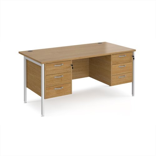 Maestro 25 straight desk 1600mm x 800mm with two x 3 drawer pedestals - white H-frame leg Oak Top - MH16P33WHO