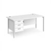 Maestro 25 straight desk 1600mm x 800mm with 3 drawer pedestal - white H-frame leg White Top - MH16P3WHWH