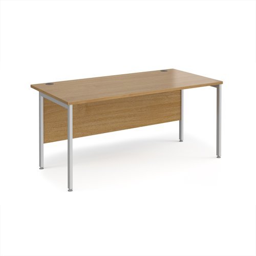 Maestro 25 straight desk 1600mm x 800mm - silver H-frame leg Oak Top - MH16SO