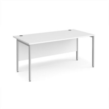Maestro 25 straight desk 1600mm x 800mm - silver H-frame leg White Top - MH16SWH