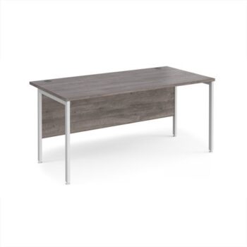 Maestro 25 straight desk 1600mm x 800mm - white H-frame leg Grey Oak Top - MH16WHGO