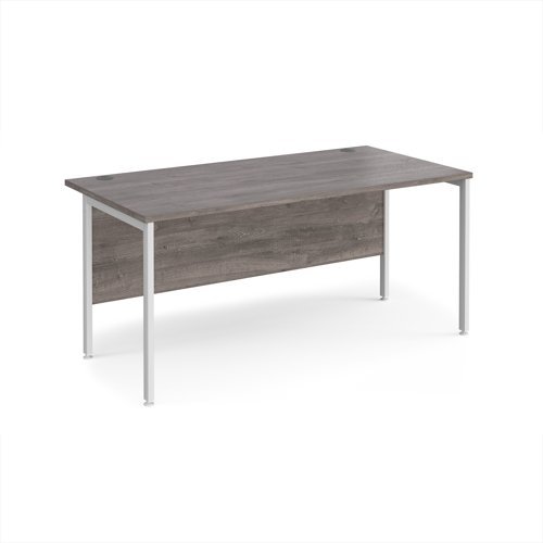 Maestro 25 straight desk 1600mm x 800mm - white H-frame leg Grey Oak Top - MH16WHGO