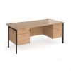 Maestro 25 straight desk 1800mm x 800mm with two x 2 drawer pedestals - black H-frame leg Beech top - MH18P22KB