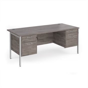 Maestro 25 straight desk 1800mm x 800mm with two x 2 drawer pedestals - silver H-frame leg Grey Oak Top - MH18P22SGO