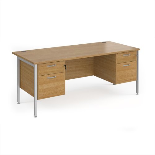 Maestro 25 straight desk 1800mm x 800mm with two x 2 drawer pedestals - silver H-frame leg Oak Top - MH18P22SO