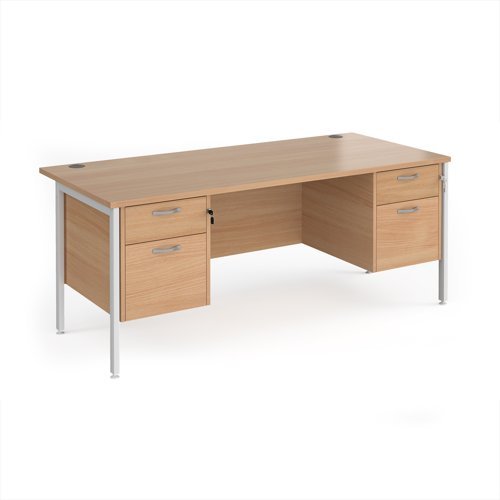 Maestro 25 straight desk 1800mm x 800mm with two x 2 drawer pedestals - white H-frame leg Beech top - MH18P22WHB