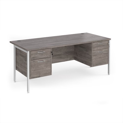 Maestro 25 straight desk 1800mm x 800mm with two x 2 drawer pedestals - white H-frame leg Grey Oak Top - MH18P22WHGO