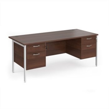 Maestro 25 straight desk 1800mm x 800mm with two x 2 drawer pedestals - white H-frame leg Walnut top - MH18P22WHW