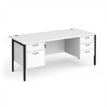 Maestro 25 straight desk 1800mm x 800mm with 2 and 3 drawer pedestals - black H-frame leg White Top - MH18P23KWH
