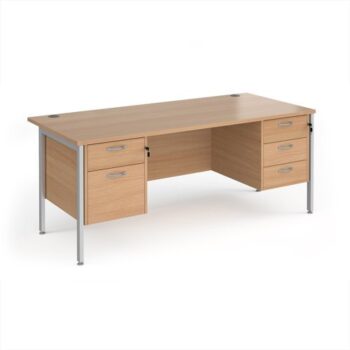 Maestro 25 straight desk 1800mm x 800mm with 2 and 3 drawer pedestals - silver H-frame leg Beech top - MH18P23SB