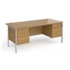 Maestro 25 straight desk 1800mm x 800mm with 2 and 3 drawer pedestals - silver H-frame leg Oak Top - MH18P23SO