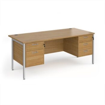 Maestro 25 straight desk 1800mm x 800mm with 2 and 3 drawer pedestals - silver H-frame leg Oak Top - MH18P23SO