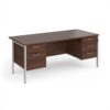 Maestro 25 straight desk 1800mm x 800mm with 2 and 3 drawer pedestals - silver H-frame leg Walnut top - MH18P23SW