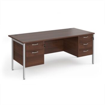 Maestro 25 straight desk 1800mm x 800mm with 2 and 3 drawer pedestals - silver H-frame leg Walnut top - MH18P23SW