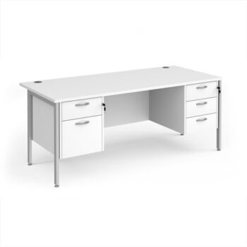 Maestro 25 straight desk 1800mm x 800mm with 2 and 3 drawer pedestals - silver H-frame leg White Top - MH18P23SWH