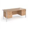 Maestro 25 straight desk 1800mm x 800mm with 2 and 3 drawer pedestals - white H-frame leg Beech top - MH18P23WHB