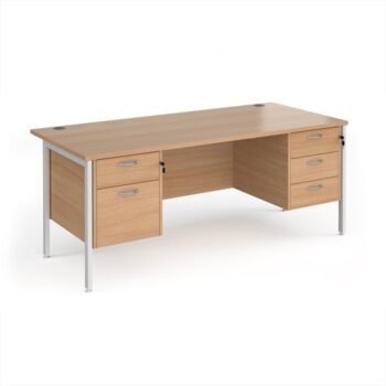 Maestro 25 straight desk 1800mm x 800mm with 2 and 3 drawer pedestals - white H-frame leg Beech top - MH18P23WHB