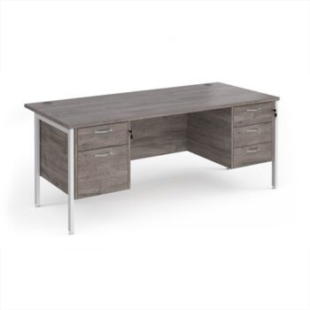 Maestro 25 straight desk 1800mm x 800mm with 2 and 3 drawer pedestals - white H-frame leg Grey Oak Top - MH18P23WHGO