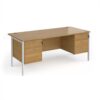 Maestro 25 straight desk 1800mm x 800mm with 2 and 3 drawer pedestals - white H-frame leg Oak Top - MH18P23WHO