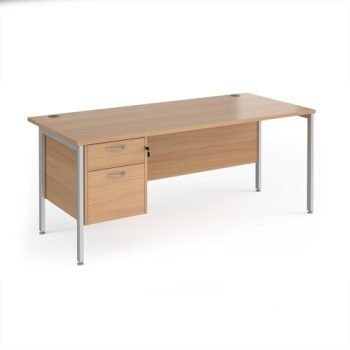 Maestro 25 straight desk 1800mm x 800mm with 2 drawer pedestal - silver H-frame leg Beech top - MH18P2SB