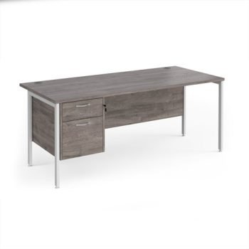 Maestro 25 straight desk 1800mm x 800mm with 2 drawer pedestal - white H-frame leg Grey Oak Top - MH18P2WHGO