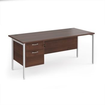 Maestro 25 straight desk 1800mm x 800mm with 2 drawer pedestal - white H-frame leg Walnut top - MH18P2WHW