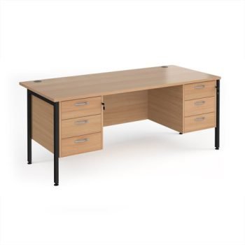 Maestro 25 straight desk 1800mm x 800mm with two x 3 drawer pedestals - black H-frame leg Beech top - MH18P33KB