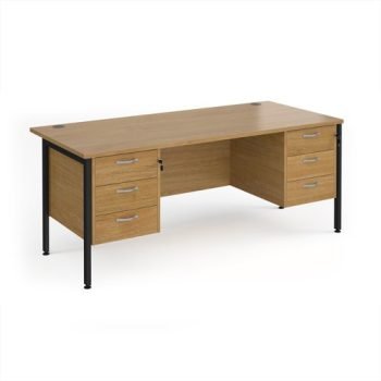 Maestro 25 straight desk 1800mm x 800mm with two x 3 drawer pedestals - black H-frame leg Oak Top - MH18P33KO