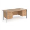 Maestro 25 straight desk 1800mm x 800mm with two x 3 drawer pedestals - silver H-frame leg Beech top - MH18P33SB