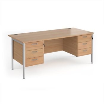 Maestro 25 straight desk 1800mm x 800mm with two x 3 drawer pedestals - silver H-frame leg Beech top - MH18P33SB