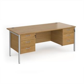 Maestro 25 straight desk 1800mm x 800mm with two x 3 drawer pedestals - silver H-frame leg Oak Top - MH18P33SO