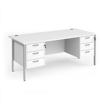 Maestro 25 straight desk 1800mm x 800mm with two x 3 drawer pedestals - silver H-frame leg White Top - MH18P33SWH