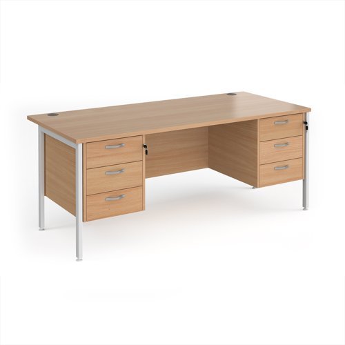 Maestro 25 straight desk 1800mm x 800mm with two x 3 drawer pedestals - white H-frame leg Beech top - MH18P33WHB
