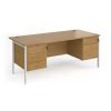 Maestro 25 straight desk 1800mm x 800mm with two x 3 drawer pedestals - white H-frame leg Oak Top - MH18P33WHO